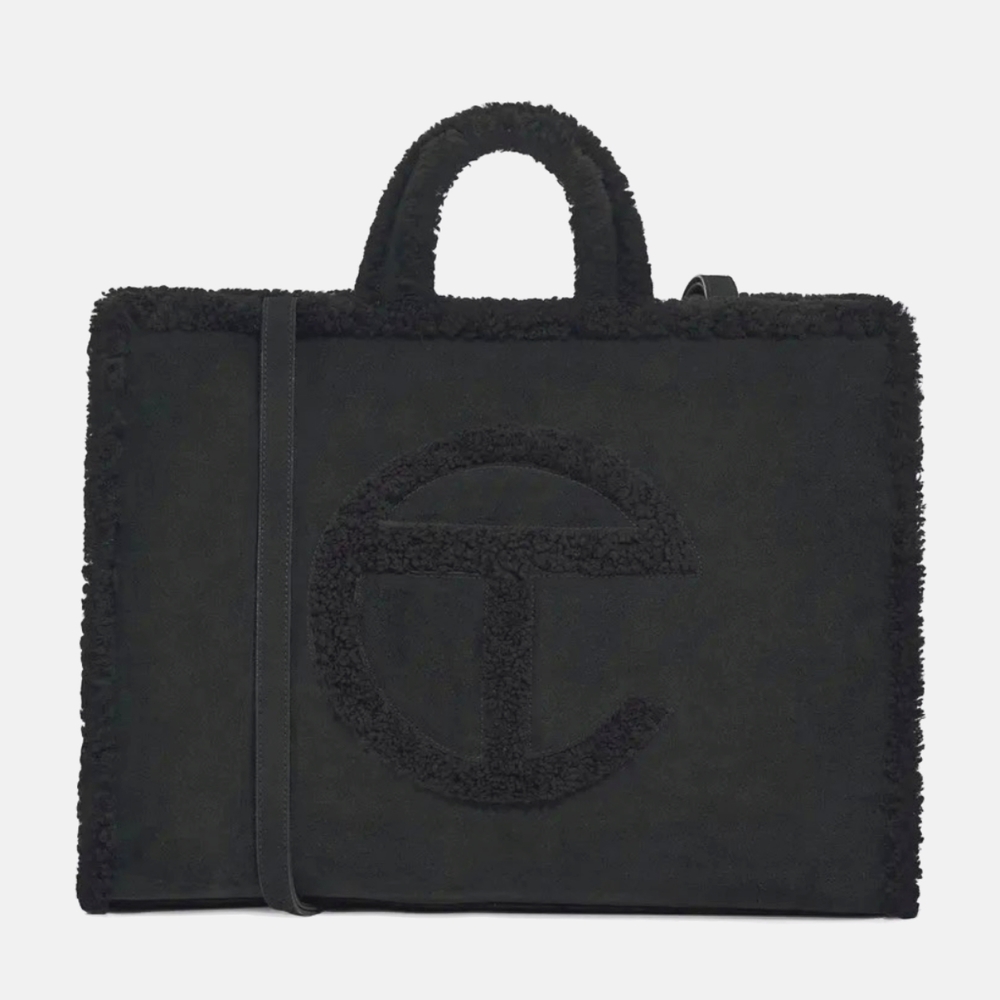 Telfar Ugg X large black suede unisex bag.